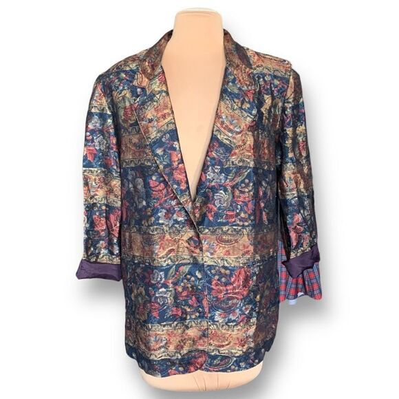 Vintage Casual Corner Blazer Jacket Navy Dark Floral Oversized Sharp Shoulder - Picture 1 of 13